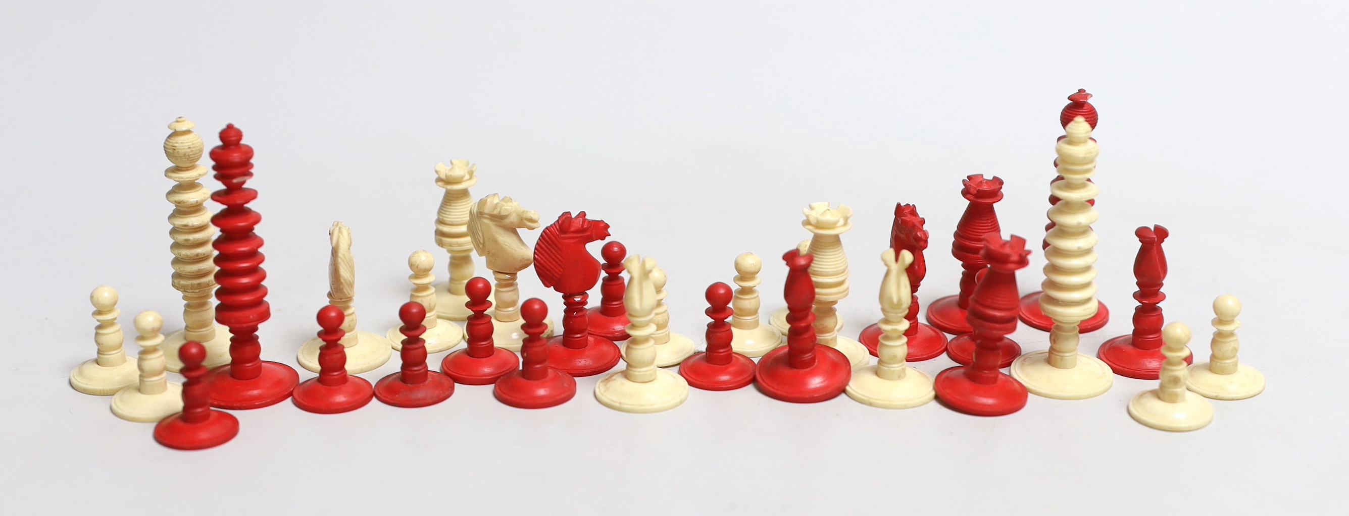 A 19th century stained bone chess set